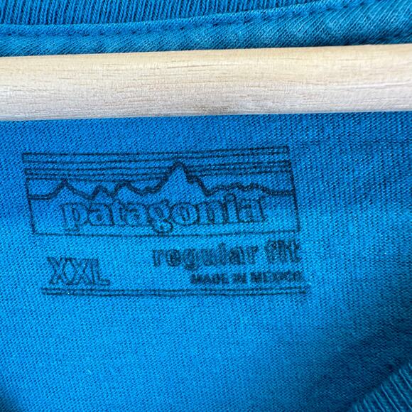 Patagonia Long Sleeve Regular Fit Royal Blue Graphic T Shirt Mens XXL Gorpcore - Picture 9 of 12